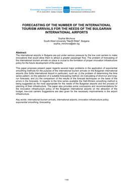 Forecasting of the Number of the International Tourism Arrivals for the Needs of the Bulgarian International Airports