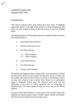 1993-1994 England – Lineout Analysis