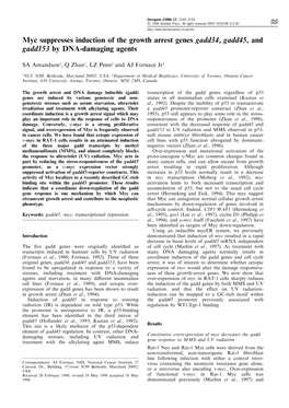 Myc Suppresses Induction of the Growth Arrest Genes Gadd34, Gadd45, and Gadd153 by DNA-Damaging Agents