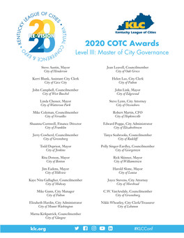 2020 COTC Awards Level III: Master of City Governance