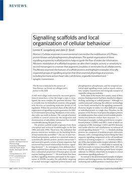 Signalling Scaffolds and Local Organization of Cellular Behaviour