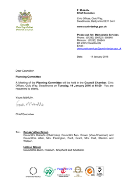 Dear Councillor, Planning Committee a Meeting of The