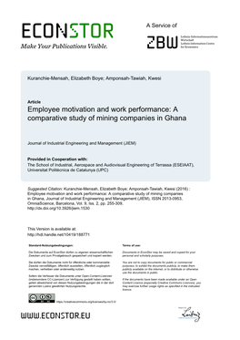 Employee Motivation and Work Performance: a Comparative Study of Mining Companies in Ghana