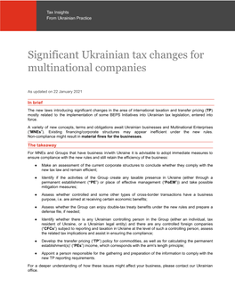 Significant Ukrainian Tax Changes for Multinational Companies