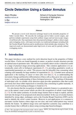 Circle Detection Using a Gabor Annulus 1