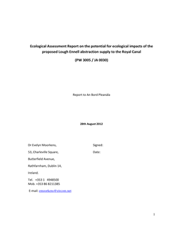 Ecological Assessment Report on the Potential for Ecological Impacts of the Proposed Lough Ennell Abstraction Supply to the Royal Canal