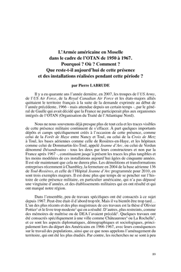 L'armée Américaine En Moselle Dans Le Cadre De L'otan De 1950 À 1967. Pourquoi ? Où ? Comment ? Que Reste-T-Il Aujourd E