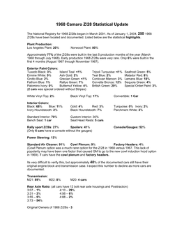 1968 Camaro Z/28 Statistical Update