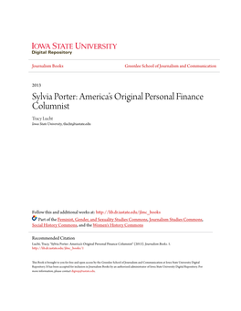 Sylvia Porter: America’S Original Personal Finance Columnist Tracy Lucht Iowa State University, Tlucht@Iastate.Edu