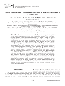 Mineral Chemistry of the Tissint Meteorite: Indications of Two-Stage Crystallization in a Closed System