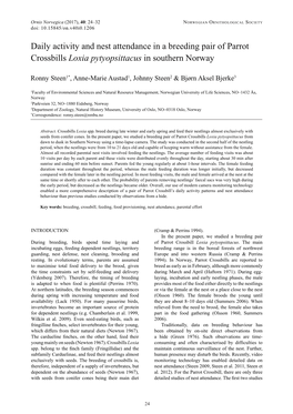 Daily Activity and Nest Attendance in a Breeding Pair of Parrot Crossbills Loxia Pytyopsittacus in Southern Norway