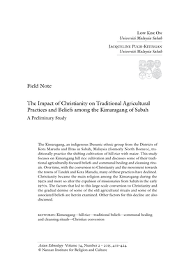 Field Note the Impact of Christianity on Traditional Agricultural Practices