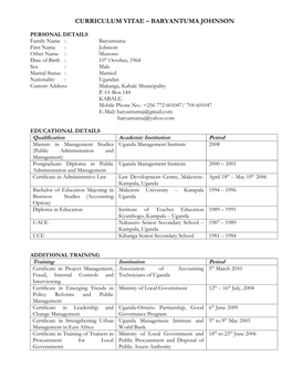 Curriculum Vitae – Baryantuma Johnson