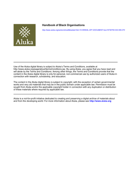 Handbook of Black Organisations