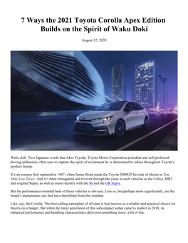 7 Ways the 2021 Toyota Corolla Apex Edition Builds on the Spirit of Waku Doki