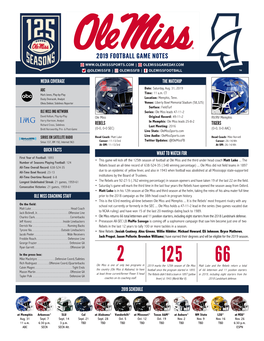Ole Miss 2019 Football Game Notes: Memphis