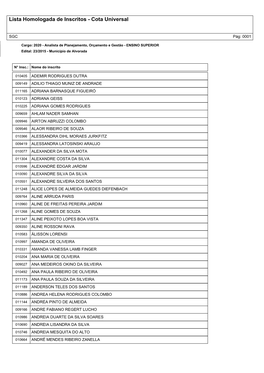 Lista Homologadas De Inscritos – Cota Universal