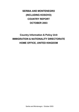 Serbia and Montenegro (Including Kosovo) Country Report October 2003