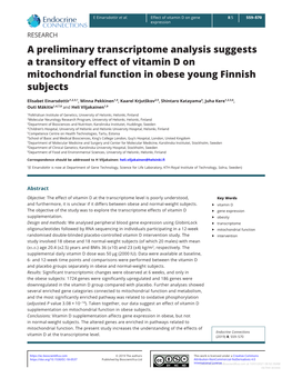 A Preliminary Transcriptome Analysis Suggests a Transitory Effect of Vitamin D on Mitochondrial Function in Obese Young Finnish Subjects