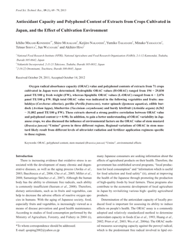 Antioxidant Capacity and Polyphenol Content of Extracts from Crops Cultivated in Japan, and the Effect of Cultivation Environmen