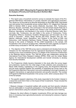 Andrew Dillon (2007): Measuring the Programme Mali Nord’S Impact: an Analysis of Poverty and Food Security in Northern Mali