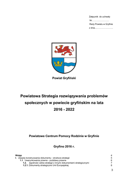 Powiatowa Strategia Rozwiązywania Problemów Społecznych W Powiecie Gryfińskim Na Lata 2016 - 2022