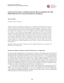 Linguo-Cultural and Pragmatic Peculiarities of the Phenomenon of Anglicisation in Georgia