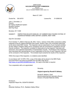 Inspection 03034751/2000001, NY Harbor Healthcare System, St. Albans Extended Care Center, Queens, New York