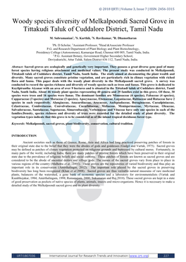 Woody Species Diversity of Melkalpoondi Sacred Grove in Tittakudi Taluk of Cuddalore District, Tamil Nadu