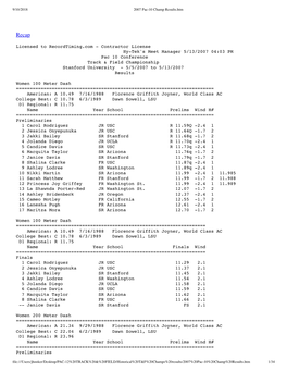 Contractor License Hy-Tek's Meet Manager 5/13/2007 04:03 PM Pac 10 Conference Track & Field Championship Stanford University - 5/5/2007 to 5/13/2007 Results