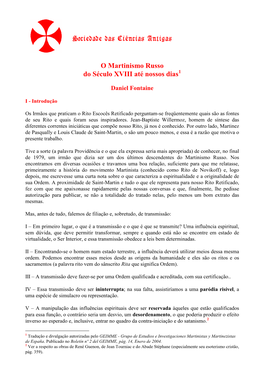 Sociedade Das Ciências Antigas O Martinismo Russo Do Século XVIII