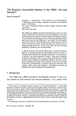 The Brazilian Automobile Industry in the 19805: the Lost Decade?*