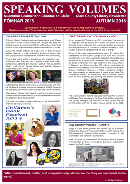 SPEAKING VOLUMES Nuachtlitir Leabharlann Chontae an Chláir Clare County Library Newsletter