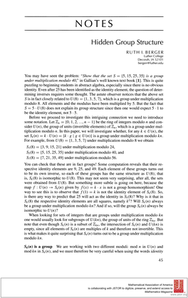 NOTES Hidden Group Structure