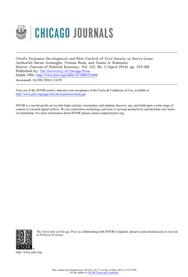 Chiefs: Economic Development and Elite Control of Civil Society in Sierra Leone Author(S): Daron Acemoglu, Tristan Reed, and James A