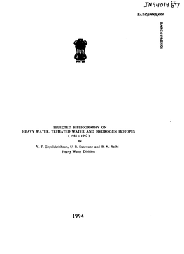 SELECTED BIBLIOGRAPHY on HEAVY WATER, TRITIATED WATER and HYDROGEN ISOTOPES ( 1981-1992) by V