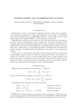 Wavelet Frames and Multiresolution Analysis 11