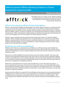 Afftrack Expands Affiliate Marketing Platform to Twelve Datacenters Using Clustrixdb Clustrix Case Study