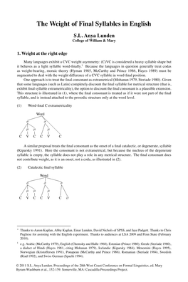 The Weight of Final Syllables in English