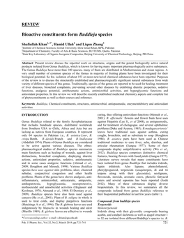 Bioactive Constituents Form Buddleja Species: a Review Globosa, B