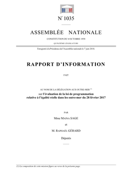 N° 1035 Assemblée Nationale