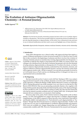 The Evolution of Antisense Oligonucleotide Chemistry—A Personal Journey