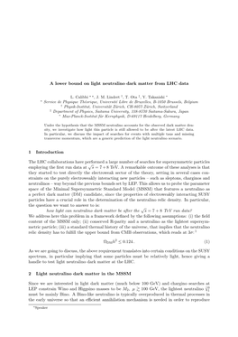 A Lower Bound on Light Neutralino Dark Matter from LHC Data 1