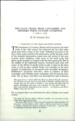 THE SLAVE TRADE from LANCASHIRE and CHESHIRE PORTS OUTSIDE LIVERPOOL C