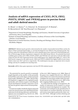 Analysis of Mrna Expression of CNN3, DCN, FBN2, POSTN, SPARC and YWHAQ Genes in Porcine Foetal and Adult Skeletal Muscles