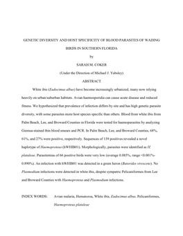 Genetic Diversity and Host Specificity of Blood Parasites of Wading