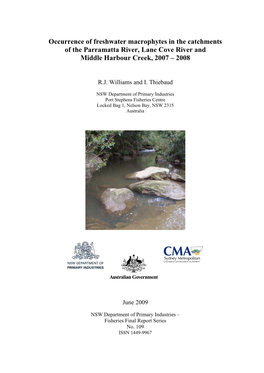 Occurrence of Freshwater Macrophytes in the Catchments of the Parramatta River, Lane Cove River and Middle Harbour Creek, 2007 – 2008