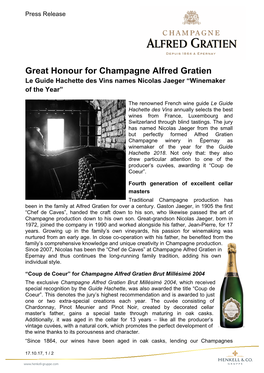 Great Honour for Champagne Alfred Gratien Le Guide Hachette Des Vins Names Nicolas Jaeger “Winemaker of the Year”