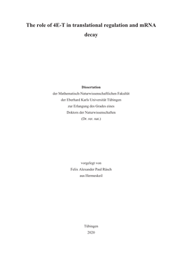 The Role of 4E-T in Translational Regulation and Mrna Decay