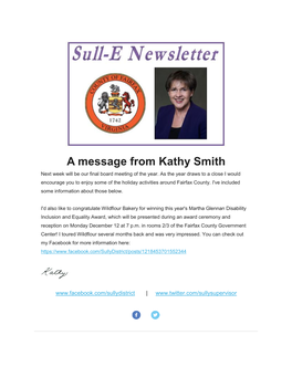 A Message from Kathy Smith Next Week Will Be Our Final Board Meeting of the Year